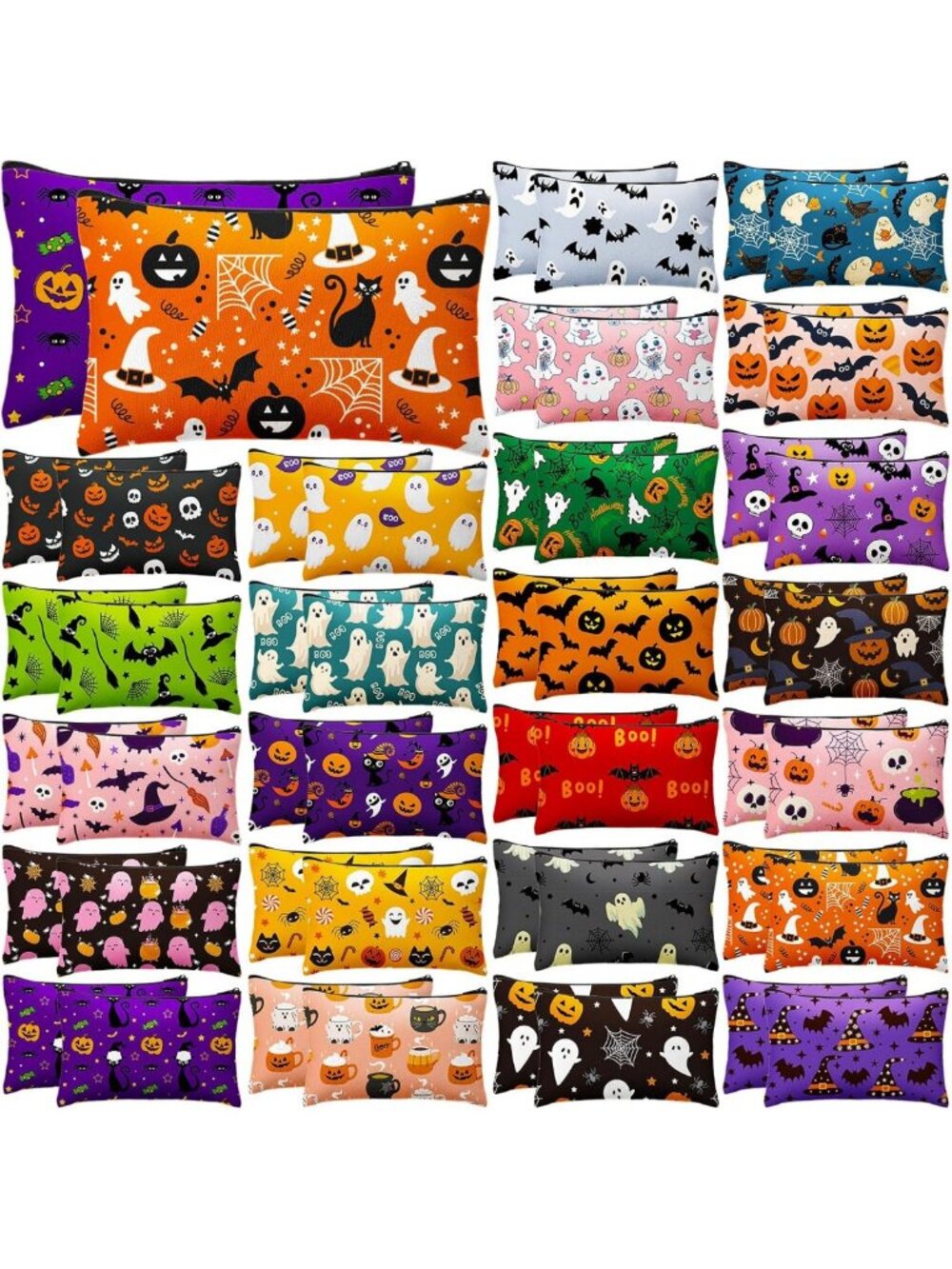 48 Pcs Halloween Makeup Bags | Spooky Cosmetic Zipper Pouches for Party & Gifts